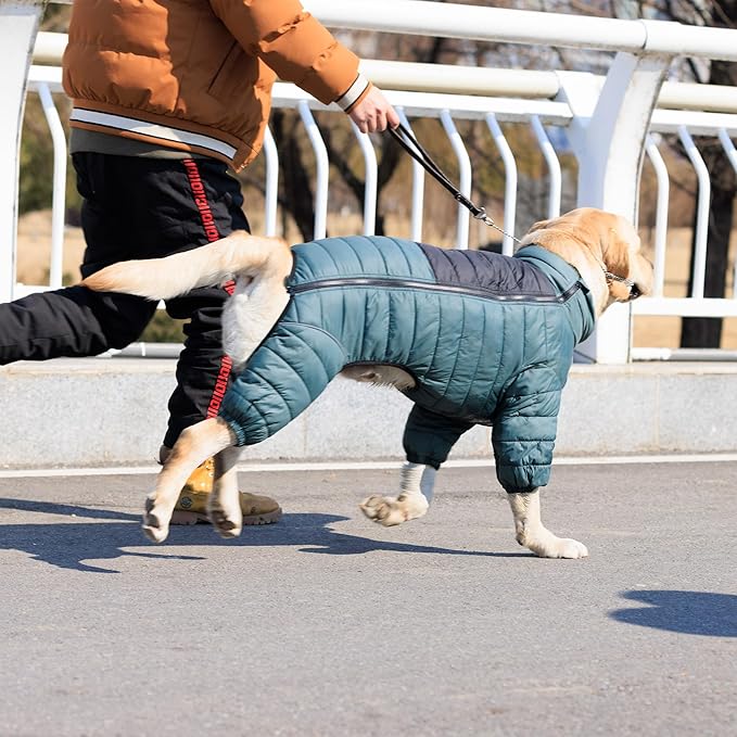 Lovelonglong Dog Coat - Warm Jacket, 4 Legs Covered Waterproof Windproof Reflective Dog Vest, Zippered Adjustable Outdoor Snow Jacket for Small to Large Dogs - ArmyGreen