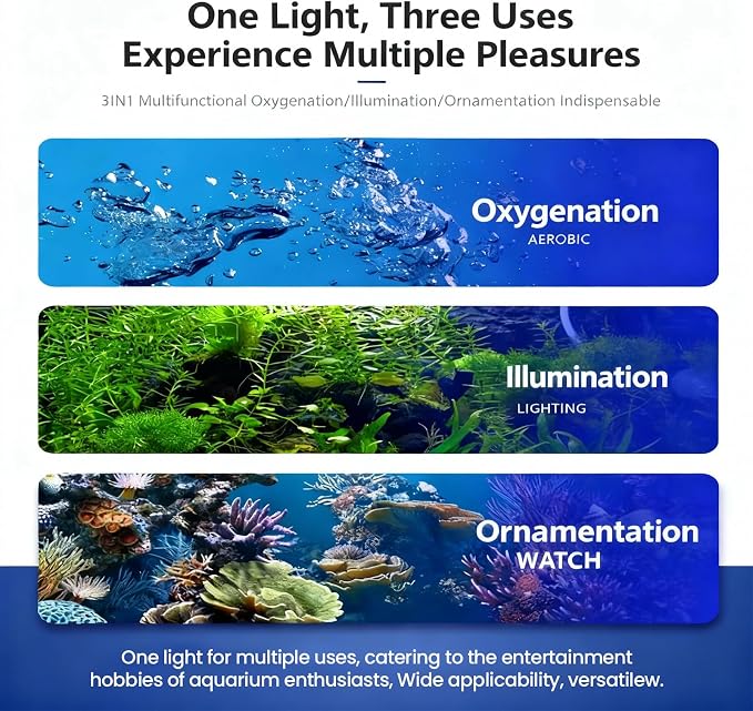 Bubble Fish Tank Light：Ip68 Waterproof Fish Aquarium Lights with Oxygen Boost for 12-17 inch Saltwater Freshwater Tanks -Submersible Led Lights with Remote for Aquatic Pet Plants Lovers