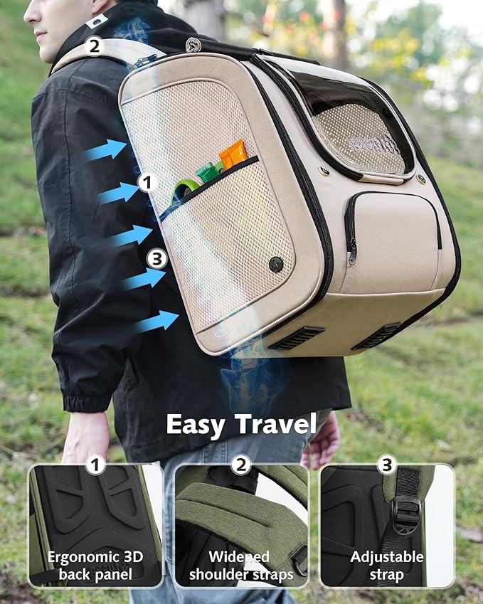 Pecute Cat Backpack Carrier XL, Large Space Cat Bubble Backpack, Breathable Cat Carrier, Shaded Dog Backpack Carrier, Ergonomic 3D Design for Travel, Hiking, Suitable for Shopping, and Vet, Khaki