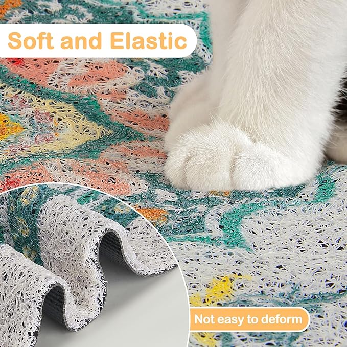 Glittme Cat Litter Mat with Non-Slip Bottom Litter Box Mat 24"X15" Litter Trapping Mat Easy to Clean Washable Cat Food Mat for Kitty,S