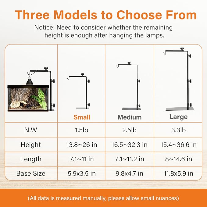 Simple Deluxe Reptile Lamp Stand Adjustable 14-26 inch Metal Bracket Floor Light Holder for Reptile Glass Terrarium Heating Light, Amphibian and Aquarium Tank