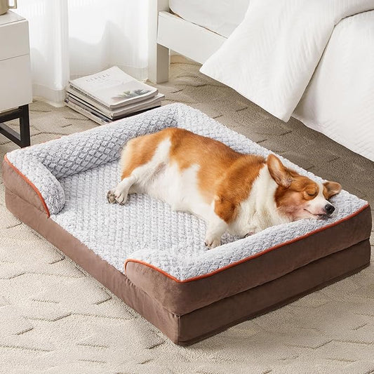 LEXTRO Orthopedic Dog Bed for Medium Dogs, Egg Crate Foam Bed for Medium Dogs, Equipped with Removable Waterproof Pillow Cover and Anti-Slip Bottom, Pet Bed