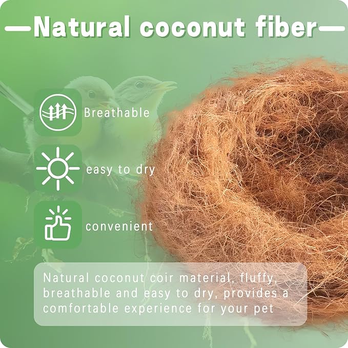 Bird Nesting Material,100% Natural Coconut Fiber Bird Nest Bedding, 3.7oz，Safe&Soft Nesting Supplies for Hummingbirds, Canaries, Parakeets, Wild Birds | for Bird Cages, Nest Boxes, Outdoor Bird Houses