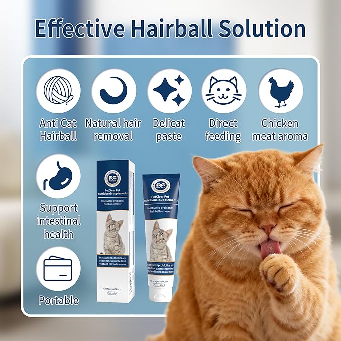 Hairball Paste for Cats, 4.23 oz/120 g, Contains Chicken, Fish Oil, Inactivated Probiotics, Taurine, Promotes Intestinal Peristalsis & Digestion, Passes Hairballs Naturally, Reduces Vomiting (3 Tube)
