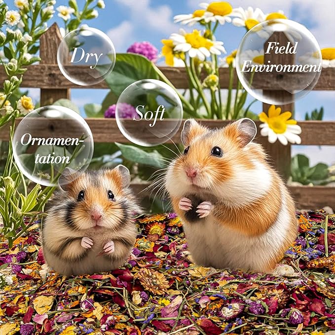 RAINFLOW 150G Hamster Bedding - Hamster Flowers & Herbs Hamster Bedding Dwarf Hamster Bedding Gerbil Bedding Robo Hamster Bedding Katy Hamster Bedding Hamster Habitat Decor Hamster Forage