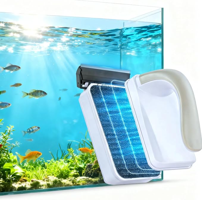 Large Magnetic Aquarium Glass Cleaner, Double Sided Floating Fish Tank Scrubber with Removable Handle & Titanium Blade Algae Scraper, Strong Magnet Tool for Removing Algae, Fits 1/4 to 1/2 Inch Thick