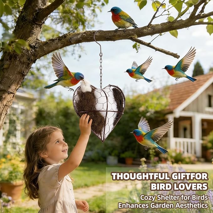 Handmade Alpaca Fiber Bird Nesting Heart - Refillable Bird Nesting Material Holder with Alpaca Wool for Bird Nesting - Outdoor Garden Dispenser & Nesting Material for Wild Birds (1 Set)