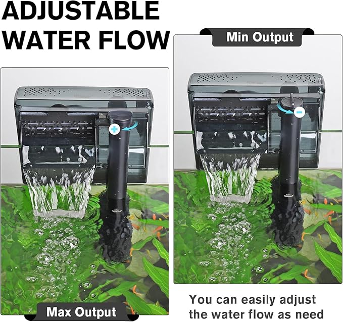 hygger Aquarium HOB Filter 210 GPH for 15-40 Gallon Fish Tank Power Filter with Adjustable Water Flow Extendable Intake Tube External Hang-On Back Filter