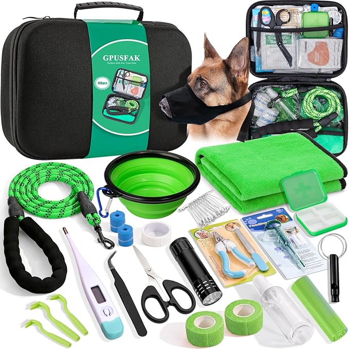 Pet First Aid Kit for Dogs - Pet Emergency Kit for Camping Hiking Traveling Hunting and Sports (Green)