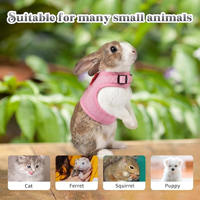 AIITLE Rabbit Harness and Leash Set with Cute Bow, Soft Breathable Mesh Vest Harness for Rabbits Kitten Ferret Puppy Small Pets Walking Supplies Pink S