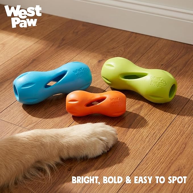 West Paw Qwizl Durable Zogoflex Dog Puzzle Toy for Mental Stimulation, and Enrichment - Treat Dispensing for Bully Sticks and Dental Sticks - Dishwasher Safe - Made in USA - Large - Aqua