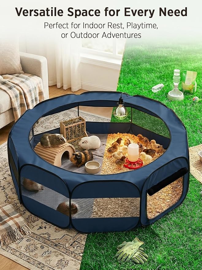UWE Extra Large Small Animal Playpen, XL Portable Pet Playpen for Rabbit, Kitten, Guinea Pig, Hamster, Puppy – Waterproof Foldable Mesh Tent with Zipper Cover, Indoor Outdoor Use, Blue