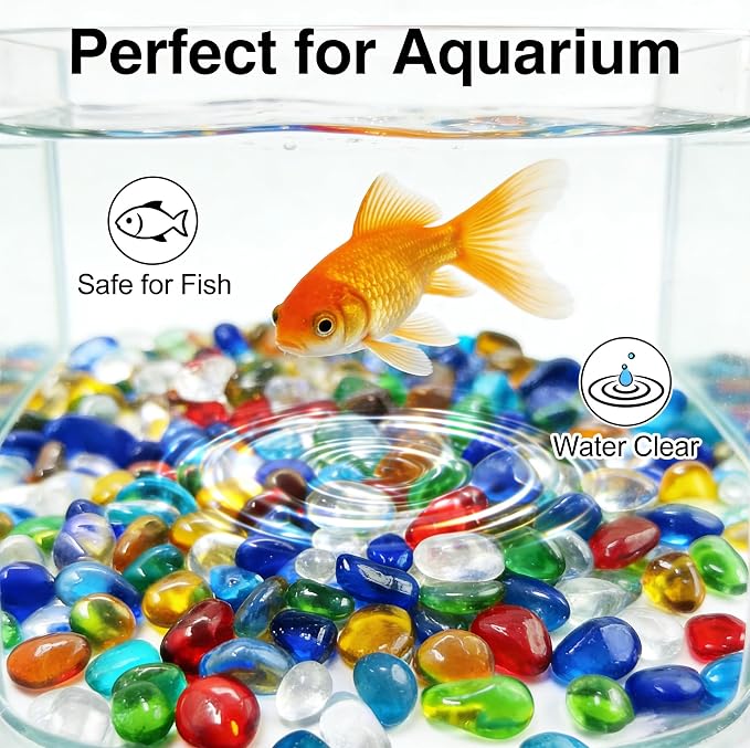 0.93LB Decorative Sea Glass Pebbles, Colorful Clear Irregular Stones for Fish Tank, Aquarium Gravel, Garden, Vase Filler, Turtle Tank Decoration (Colorful Glazed Sand, 0.93LB)