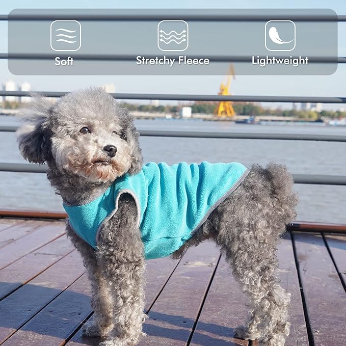cyeollo 2 Pack Dog Sweatshirts Fleece Jacket with Reflective Stripe Pullover Stretchy Doggie Sweater Soft Pet Clothes Lightweight Dog Sweaters for Small Dogs, Teal & Grey M