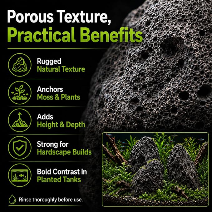 8–10 Inches Natural Black Lava Rocks, 3 PCS Large Aquarium Stones for Aquascaping, Fish Tank Centerpiece Decor, Planted Tanks, Terrariums & Reptile Habitats (Large 8–10 in)