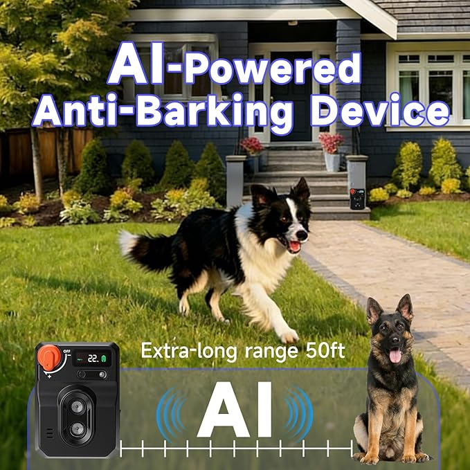 Anti Barking Device for Dogs, Ultrasonic Dog Bark Deterrent Devices, stop barking dog devices- 50Ft Range, 4 modes to suit all types of dogs, Activates Only for Real Barks, Safe Indoor/Outdoor Use