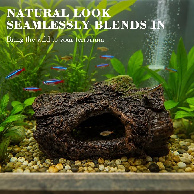 Small Resin Aquarium Hideout Log Decoration Cave, Tree Trunk Fish Tank Decor Ornament
