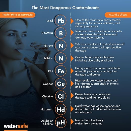 Watersafe® The Original Water Testing Kit for Drinking Water, Well and Tap Water, Sensitive Lead in Water Test, Bacteria, Hardness, pH, Nitrates, Easy Instructions, Lab-Accurate Results, 2 Pack