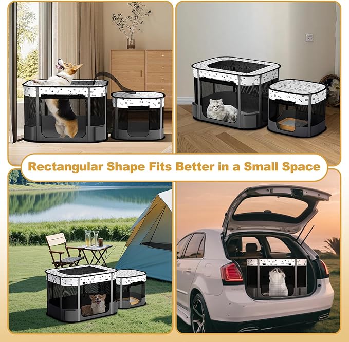 Portable Cat Playpen, 8-Rod Reinforced Kitten Dog Puppy Playpens, Foldable Play Pen for Indoor Cats Enclosed Pet Kitty Doggy Outdoor, Collapsible Tent Kennel Cage Corral