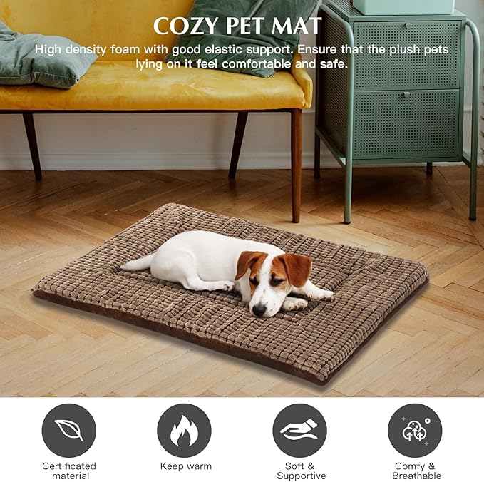 BVAGSS Dog Bed Mat,Reversible Crate Pad, Memory Foam Beds, Soft Warm Pet Cushion for Small Medium Dogs, Washable Pet Sleeping Mattress Kennel Bed Pad XH079 (24''x18''x1.6'',Brown)