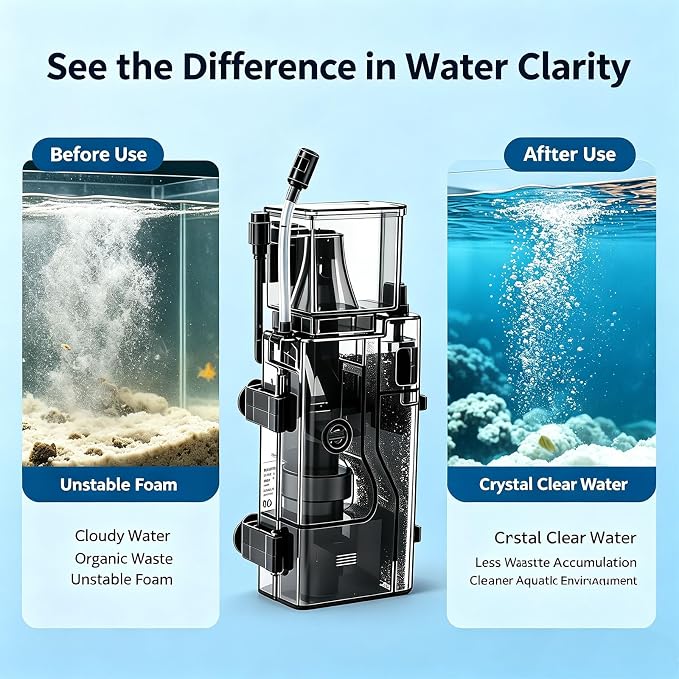 Seawater Aquarium Protein Skimmer, Suitable for Aquariums of 80 gallons or Less, Also Applicable to Saltwater Coral Tanks. Built-in wall-Mounted Type