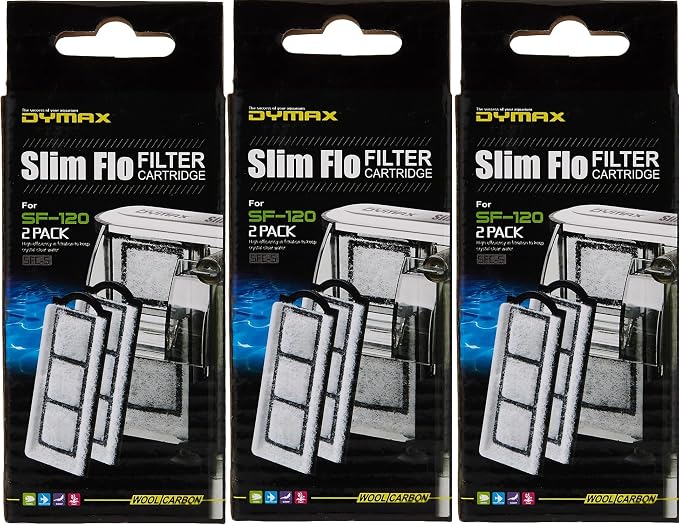 Dymax Filter Cartridge Replacement for Slim FLO SF-120 Hang On Back Aquarium Filter (3 Boxes = 6 Cartridges Total)