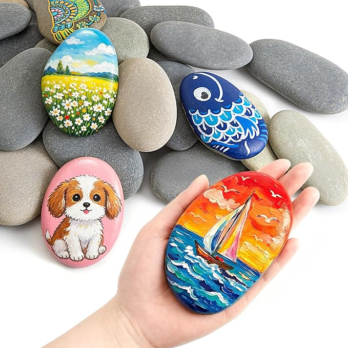 Simetufy 15 Pcs Large Rocks for Painting, 4-5 Inch River Rocks Painting | Stones Smooth Flat Rocks for Painting, Natural Rocks to Paint for Arts DIY Crafts Kids Painters