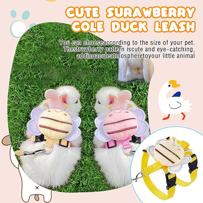 4 Sets Leash Set Small Pet Cute Vest Harness Leash and Adjustable Bunny Rabbit Harness with Decoration for Bunny Ferret Small Pets(Bees)