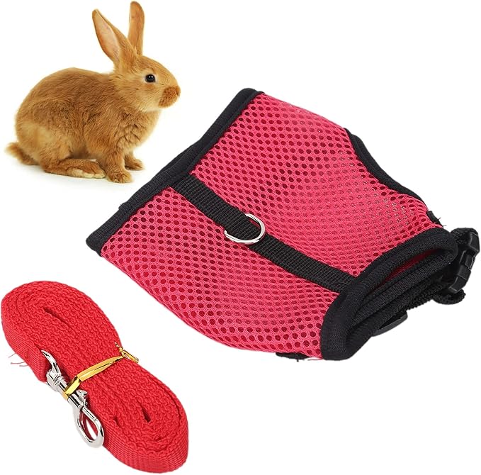 Small Pet Harness with Lead | Adjustable Soft Net Harness for Rabbits/Guinea Pigs/Kittens | Escape - Deterrent Walking Vest for Small Animals