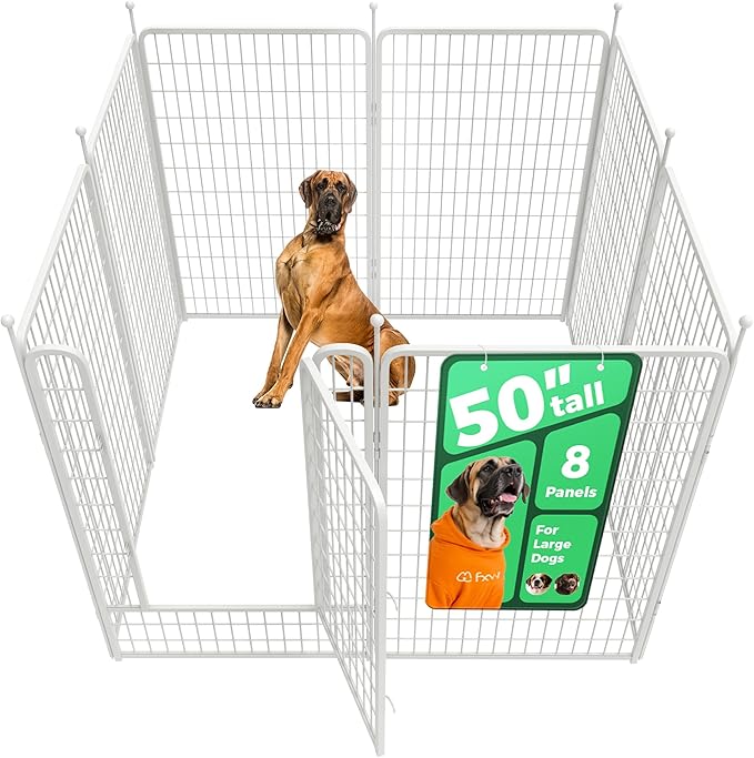 FXW Rollick Unleashed Dog Playpen for Indoor, Yard, RV Camping, 50 inch 8 Panels for Large Dogs, White│Patented