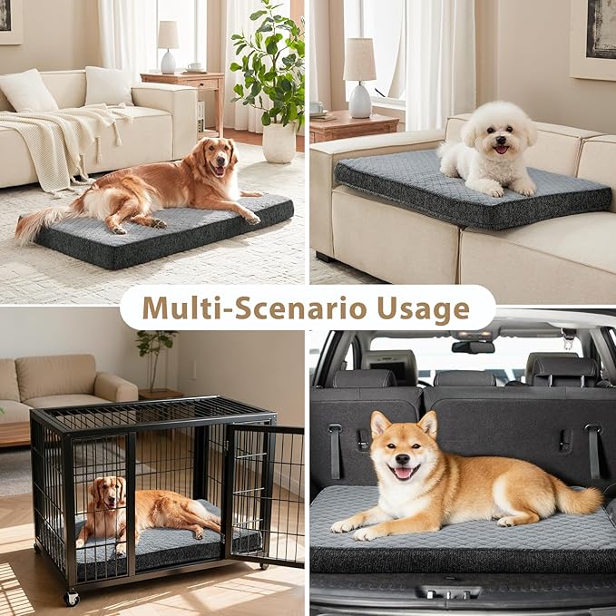 JOEJOY Orthopedic Dog Bed for Extra Large Dogs, Washable Dog Crate Bed Large Sized with Removable Cover, Egg Memory Foam Big Pet Beds, Light Grey, 47"x29"