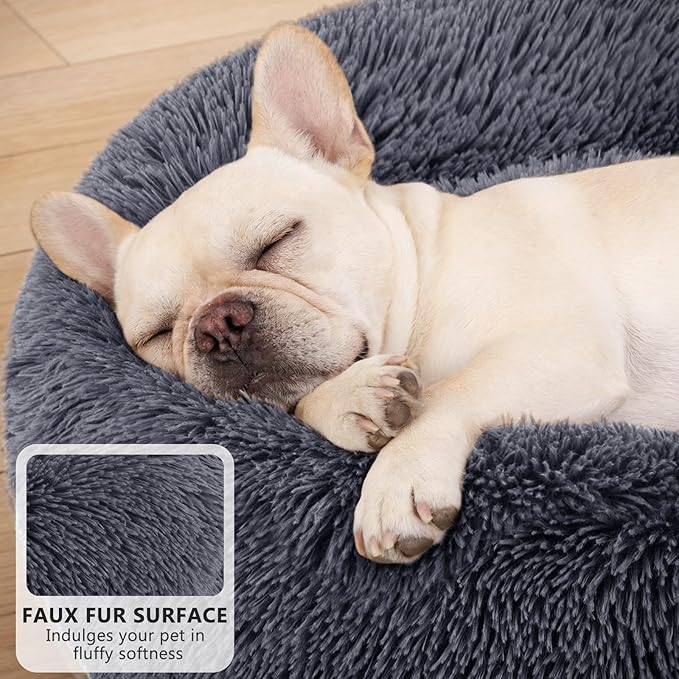 MIXJOY Orthopedic Dog Bed Comfortable Donut Cuddler Round Pet Beds Ultra Soft Washable Dog and Cat Cushion Bed (36'', Dark Gray)