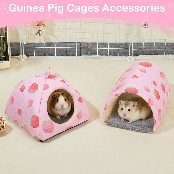 Bienbee Guinea Pig Hideout, Washable Guinea Pig Tunnel Set, 2 Pack Guinea Pigs Toys Guinea Pigs Cage Accessories for Small Animal Mouse Hamster Hedgehogs Rats,Pink Strawberry