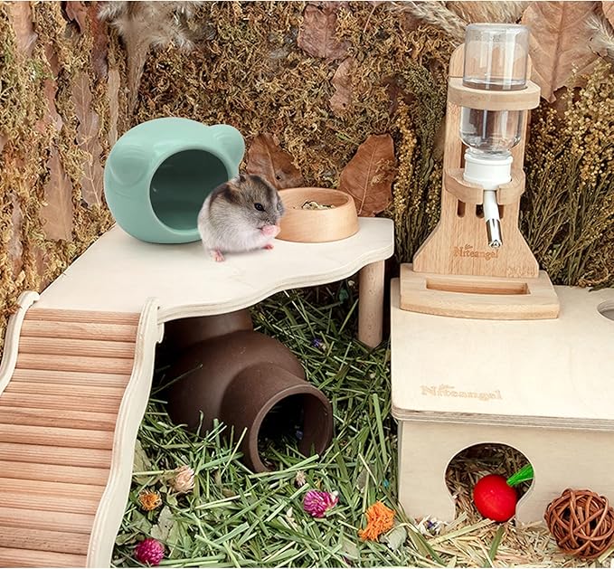 Ceramic Hamster House, Cute Animal Shaped Hamster Cave, Summer Cool Small Animal Hideout Habitat Decor for Dwarf Hamsters (Green)