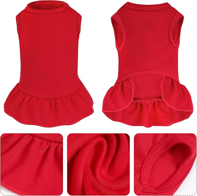 2 Pcs Dog Dresses Cat Skirt Solid Color Dog Clothes Summer Sleeveless Puppy Girl Clothes for Small Pet Dogs Cats (Red,Dark Green, Small)