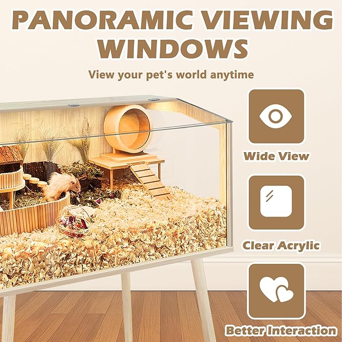 PROLEE Hamster Cage with Legs, Guinea Pig Cages Chew Proof, Hamster House, Hamster Cages and Habitats with Lockable Design, Small Animal Cage, 24" L x 16" W x 40" H