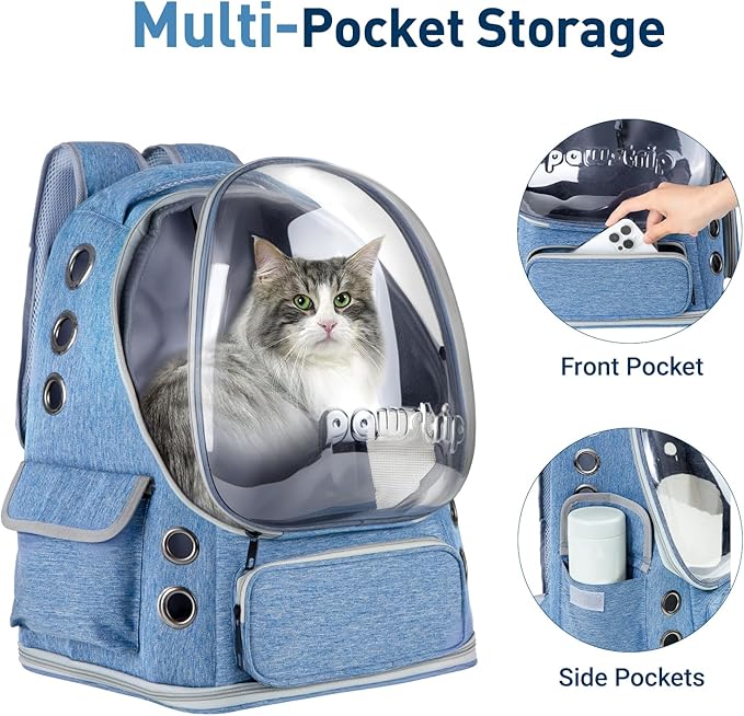 Pawstrip Cat Backpack Carrier with Large Space Bubble Window, Airline Approved Breathable Pet Carrier for Small Dogs Cats up to 15lbs, Foldable for Travel Hiking & Outdoor Use