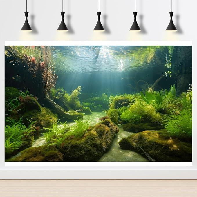 Ocean Floor Fish Tank Background Underwater Stone Aquarium Background Under Water Background Cave Sunlight Fish Tank Backdrop Decoration Aquarium Backdrop Durable Vinyl 36x20in