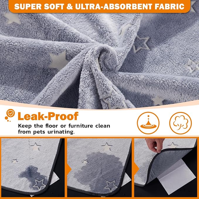 LOOBANI Washable Pee Pads for Dogs, Fast Absorption Reusable Puppy Pads, Waterproof Whelping Pad, Non Slip Training Pet Playpen Mat for Floor, Dog Crate, Grey 2 Pack 36 x 48 in
