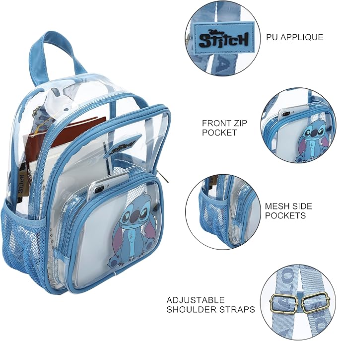 Bioworld Lilo & Stitch Curious Pose 11" Adult Clear Mini Backpack