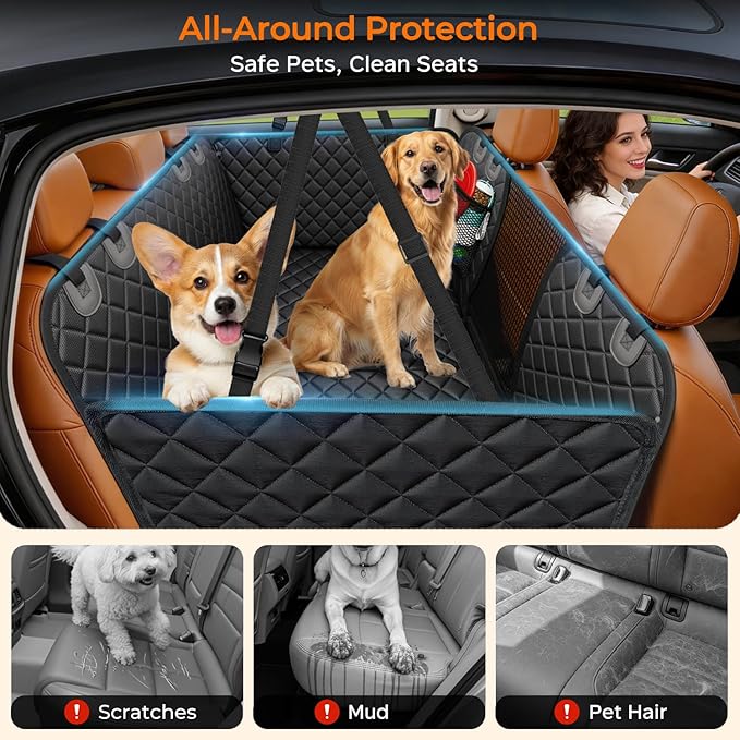 URPOWER Large Back Seat Extender for Dogs, Hard Bottom Dog Car Seat Cover for Extended Cab Trucks, Waterproof Dog Hammock Pet Travel Bed Rear Seat Protector Holds 400lbs for Ford F-150 SuperCab