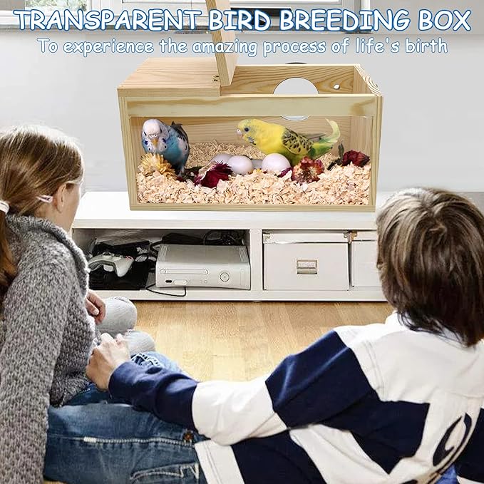 BNOSDM Parakeet Nesting Box Transparent Bird Nest Breeding Box with Perch (M)