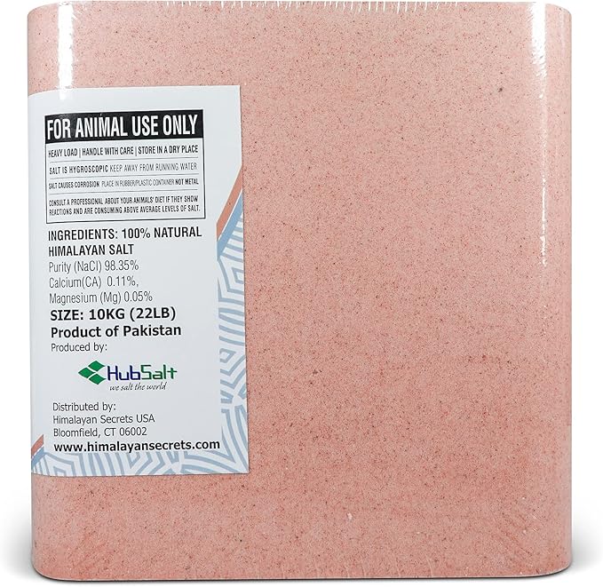 Salt Block for Deer & Horses – Compressed Mineral Salt Lick for Livestock, Cattle & Goats – Himalayan Secrets Pink Rock Salt Block (22LB/10KG, Block w/ Mounting Hole)