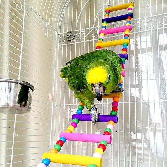 Parrot Ladder Bird Ladder Wooden Toys Swing Chewing 32 Inch Toys Hanging Pet Bird Cage Accessories Toy for Medium Parrots Small Parakeets Cockatiels, Lovebirds, Conures, Macaws, Lovebirds, Finches
