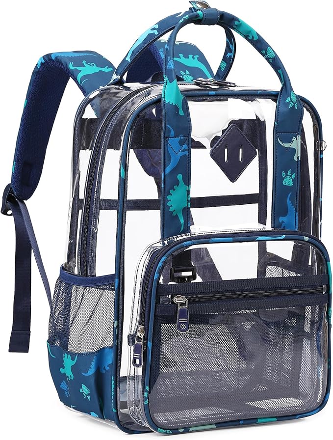 MOONBABY Small Clear Backpack for School Transparent Bookbag for Kids Heavy Duty PVC See Through Backpack Stadium Approved