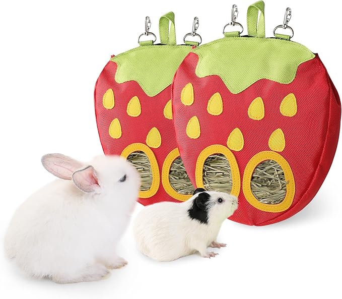 JanYoo Bunny Supplies Food Storage Hay Rack Feeder Rabbit Bag Hanging Manger for Guinea Pigs Chinchilla Gerbils Ferrets