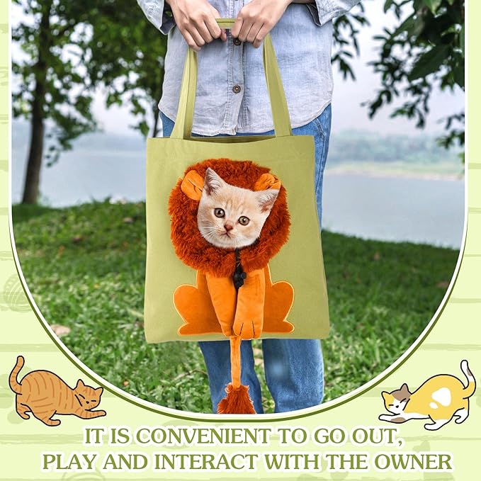 Pet Canvas Shoulder Bag Lion Shaped Cute Cat Carrier Handbag Portable Carrying Dog Tote Bag for Small Animal Supplies Outdoor Travel(Green)