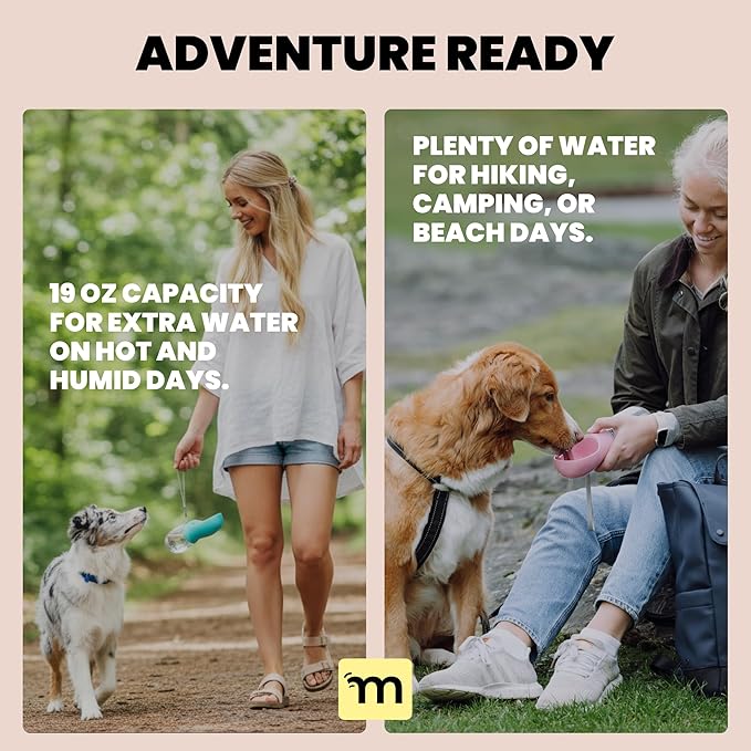 MalsiPree Dog Water Bottle - 19 oz, Navy Blue - One-Hand Leak-Proof Hydration & Pet Water Dispenser - Built-in Travel Bowl & Travel Pet Bowl - for Trail Hiking, Park Visit, Camping & Beach Days