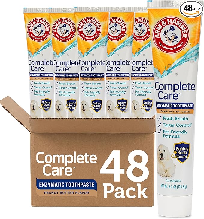 Arm & Hammer Complete Care Enzymatic Puppy Toothpaste, Peanut Butter Flavor, Enzymatic Dog Toothpaste for Puppies, Baking Soda + Calcium Formula, 6.2oz - 48 Pack