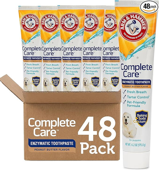 Arm & Hammer Complete Care Enzymatic Puppy Toothpaste, Peanut Butter Flavor, Enzymatic Dog Toothpaste for Puppies, Baking Soda + Calcium Formula, 6.2oz - 48 Pack